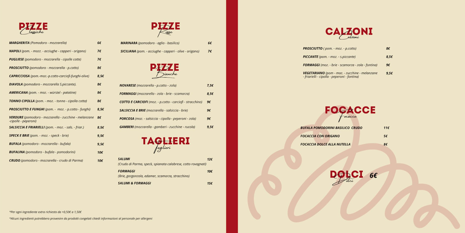 Menù cena – Pizze e Specialità